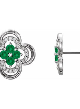 14K White Gold Natural Blue Sapphire & 1/5 CTW Natural Diamond Clover Earrings