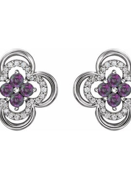 14K White Gold Natural Blue Sapphire & 1/5 CTW Natural Diamond Clover Earrings