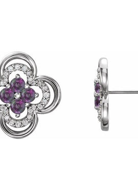 14K White Gold Natural Blue Sapphire & 1/5 CTW Natural Diamond Clover Earrings