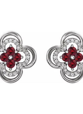 14K White Gold Natural Blue Sapphire & 1/5 CTW Natural Diamond Clover Earrings