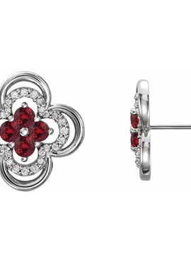 14K White Gold Natural Blue Sapphire & 1/5 CTW Natural Diamond Clover Earrings