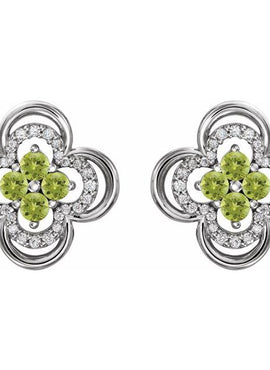 14K White Gold Natural Blue Sapphire & 1/5 CTW Natural Diamond Clover Earrings