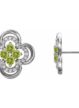 14K White Gold Natural Blue Sapphire & 1/5 CTW Natural Diamond Clover Earrings