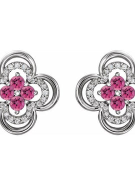 14K White Gold Natural Blue Sapphire & 1/5 CTW Natural Diamond Clover Earrings