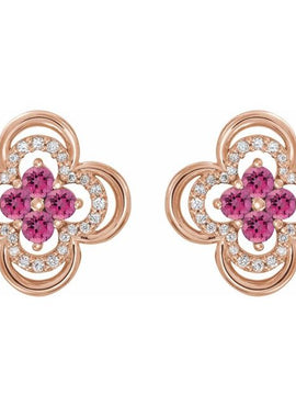 14K White Gold Natural Blue Sapphire & 1/5 CTW Natural Diamond Clover Earrings