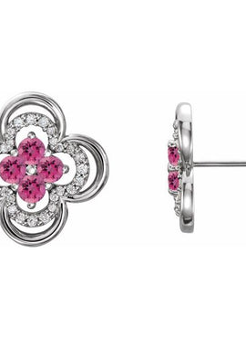 14K White Gold Natural Blue Sapphire & 1/5 CTW Natural Diamond Clover Earrings