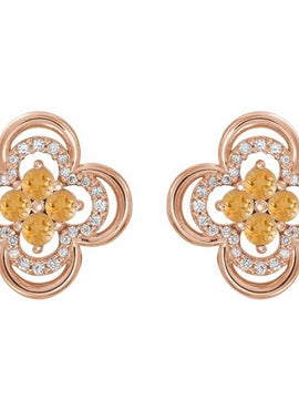 14K White Gold Natural Blue Sapphire & 1/5 CTW Natural Diamond Clover Earrings