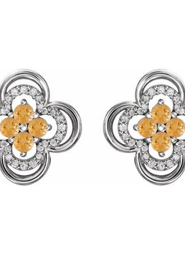 14K White Gold Natural Blue Sapphire & 1/5 CTW Natural Diamond Clover Earrings