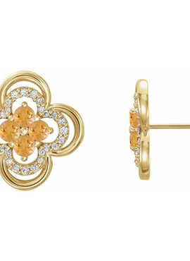 14K White Gold Natural Blue Sapphire & 1/5 CTW Natural Diamond Clover Earrings