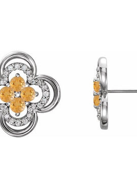 14K White Gold Natural Blue Sapphire & 1/5 CTW Natural Diamond Clover Earrings