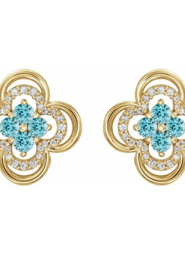 14K White Gold Natural Blue Sapphire & 1/5 CTW Natural Diamond Clover Earrings