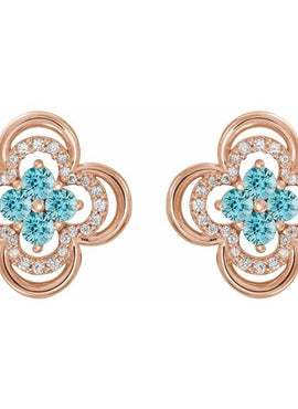 14K White Gold Natural Blue Sapphire & 1/5 CTW Natural Diamond Clover Earrings