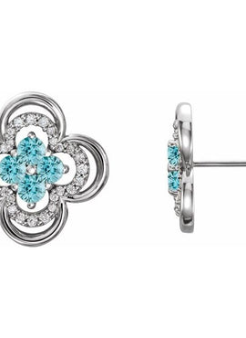 14K White Gold Natural Blue Sapphire & 1/5 CTW Natural Diamond Clover Earrings