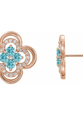 14K White Gold Natural Blue Sapphire & 1/5 CTW Natural Diamond Clover Earrings