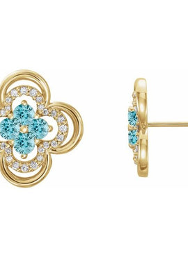 14K White Gold Natural Blue Sapphire & 1/5 CTW Natural Diamond Clover Earrings