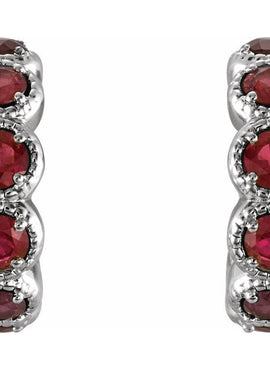 14K White Gold Natural Ruby Hoop Earrings