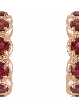 14K White Gold Natural Ruby Hoop Earrings