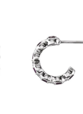 14K White Gold Natural Ruby Hoop Earrings