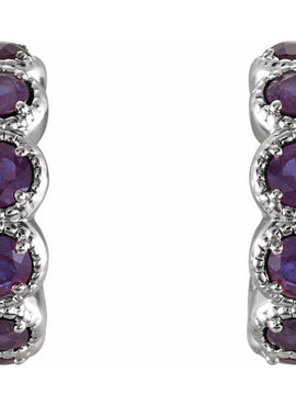 14K White Gold Natural Ruby Hoop Earrings