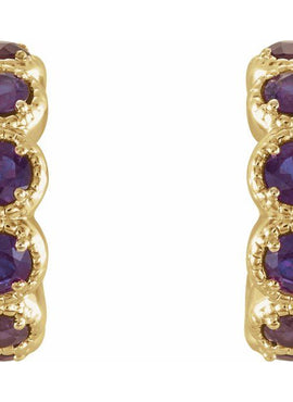 14K White Gold Natural Ruby Hoop Earrings