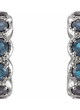 14K White Gold Natural Ruby Hoop Earrings