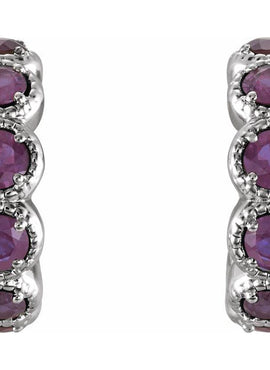 14K White Gold Natural Ruby Hoop Earrings