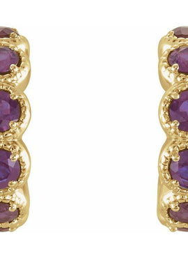 14K White Gold Natural Ruby Hoop Earrings