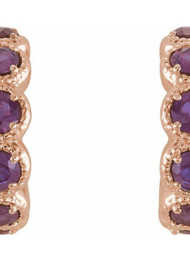 14K White Gold Natural Ruby Hoop Earrings