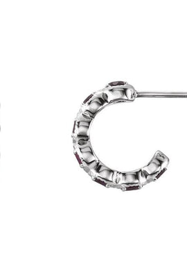 14K White Gold Natural Ruby Hoop Earrings