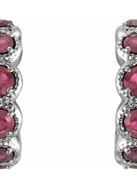 14K White Gold Natural Ruby Hoop Earrings