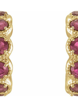 14K White Gold Natural Ruby Hoop Earrings