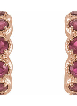 14K White Gold Natural Ruby Hoop Earrings