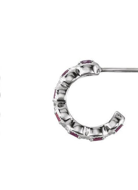 14K White Gold Natural Ruby Hoop Earrings