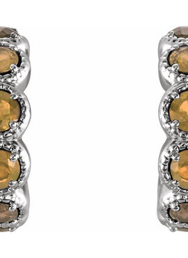 14K White Gold Natural Ruby Hoop Earrings