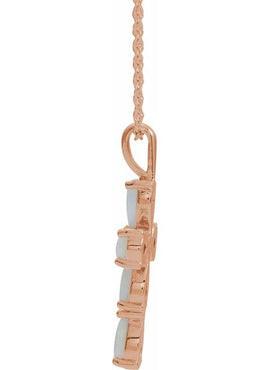 14K White Gold Natural Pink Coral Cabochon Cross Pendant