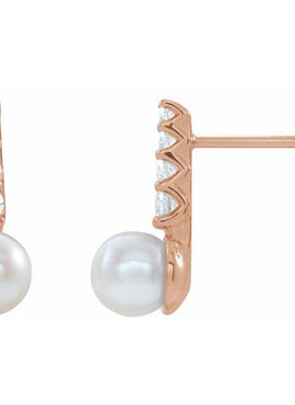 14K White Gold Cultured White Freshwater Pearl & 1/6 CTW Natural Diamond Earrings