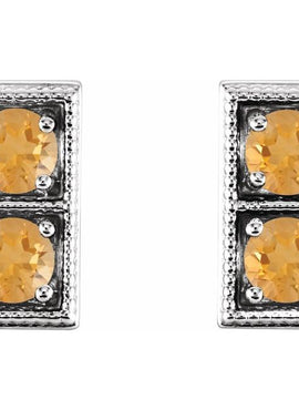 14K White Gold Natural Aquamarine Two-Stone Earrings