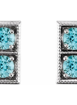 14K White Gold Natural Aquamarine Two-Stone Earrings