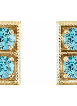 14K White Gold Natural Aquamarine Two-Stone Earrings