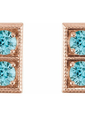 14K White Gold Natural Aquamarine Two-Stone Earrings