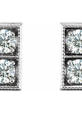 14K White Gold Natural Aquamarine Two-Stone Earrings