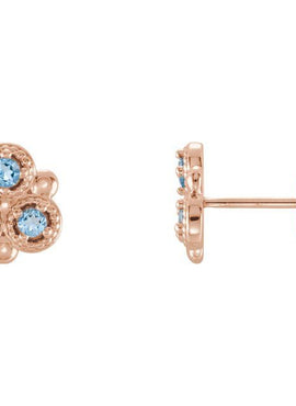 14K White Gold Natural Aquamarine Three-Stone Earrings