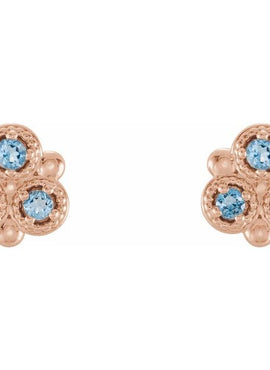14K White Gold Natural Aquamarine Three-Stone Earrings