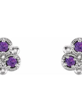 14K White Gold Natural Aquamarine Three-Stone Earrings