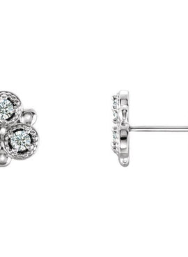 14K White Gold Natural Aquamarine Three-Stone Earrings