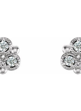 14K White Gold Natural Aquamarine Three-Stone Earrings