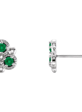 14K White Gold Natural Aquamarine Three-Stone Earrings