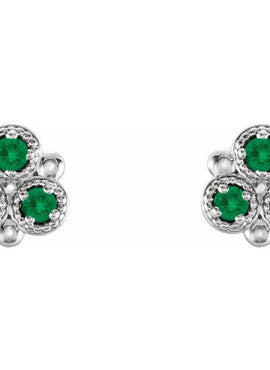 14K White Gold Natural Aquamarine Three-Stone Earrings