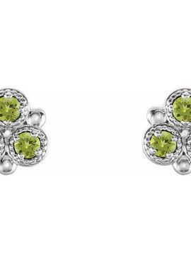 14K White Gold Natural Aquamarine Three-Stone Earrings