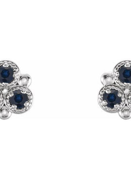 14K White Gold Natural Aquamarine Three-Stone Earrings